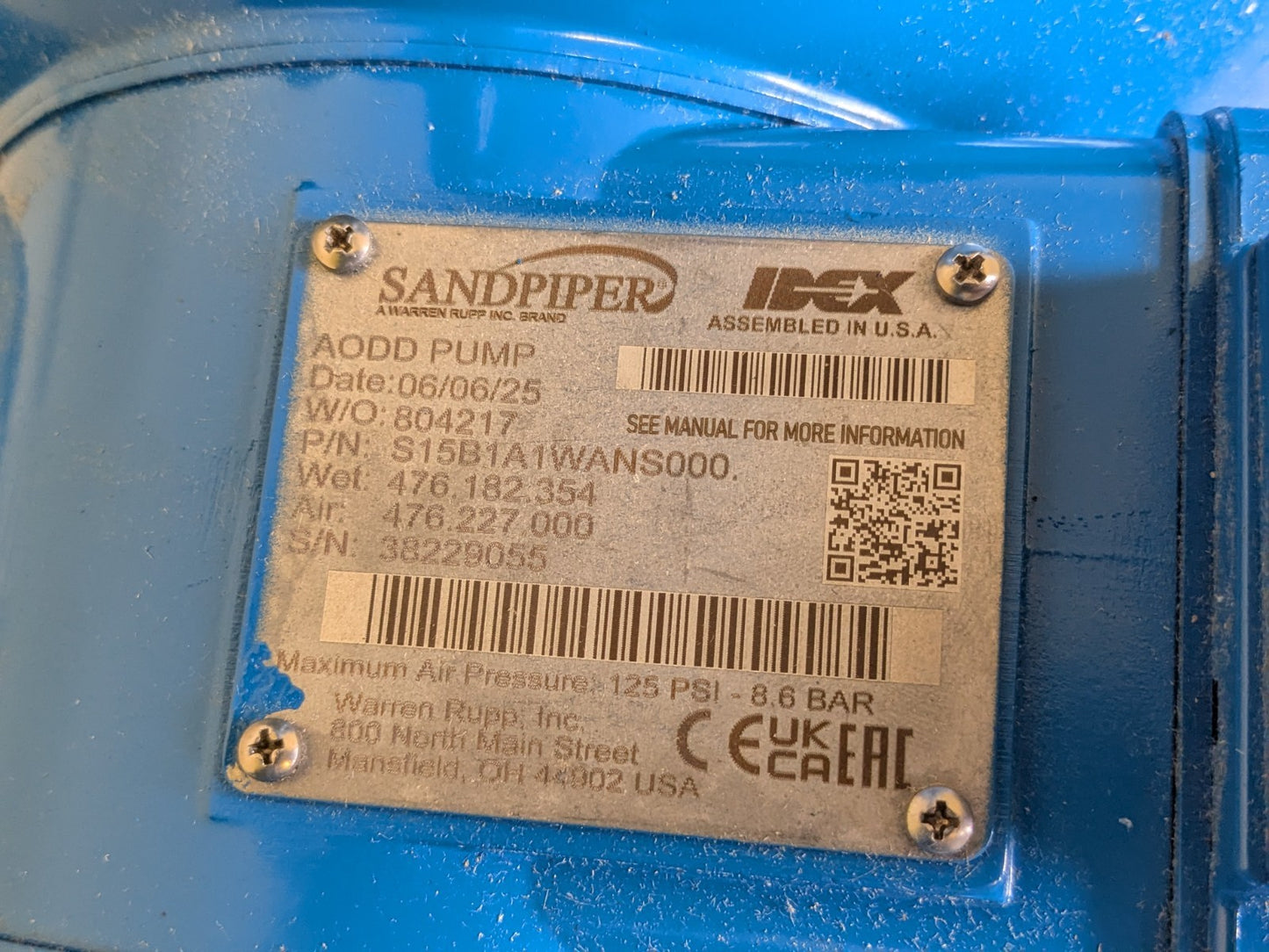 Sandpiper Air Operated Double Diaphragm Pump S15B1A1WANS000 Parts / Repair
