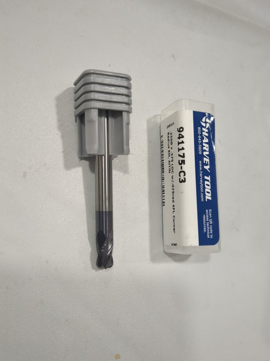 HARVEY TOOL Corner Radius End Mill: 1/4" Dia 4fl solid carbide 941175-C3