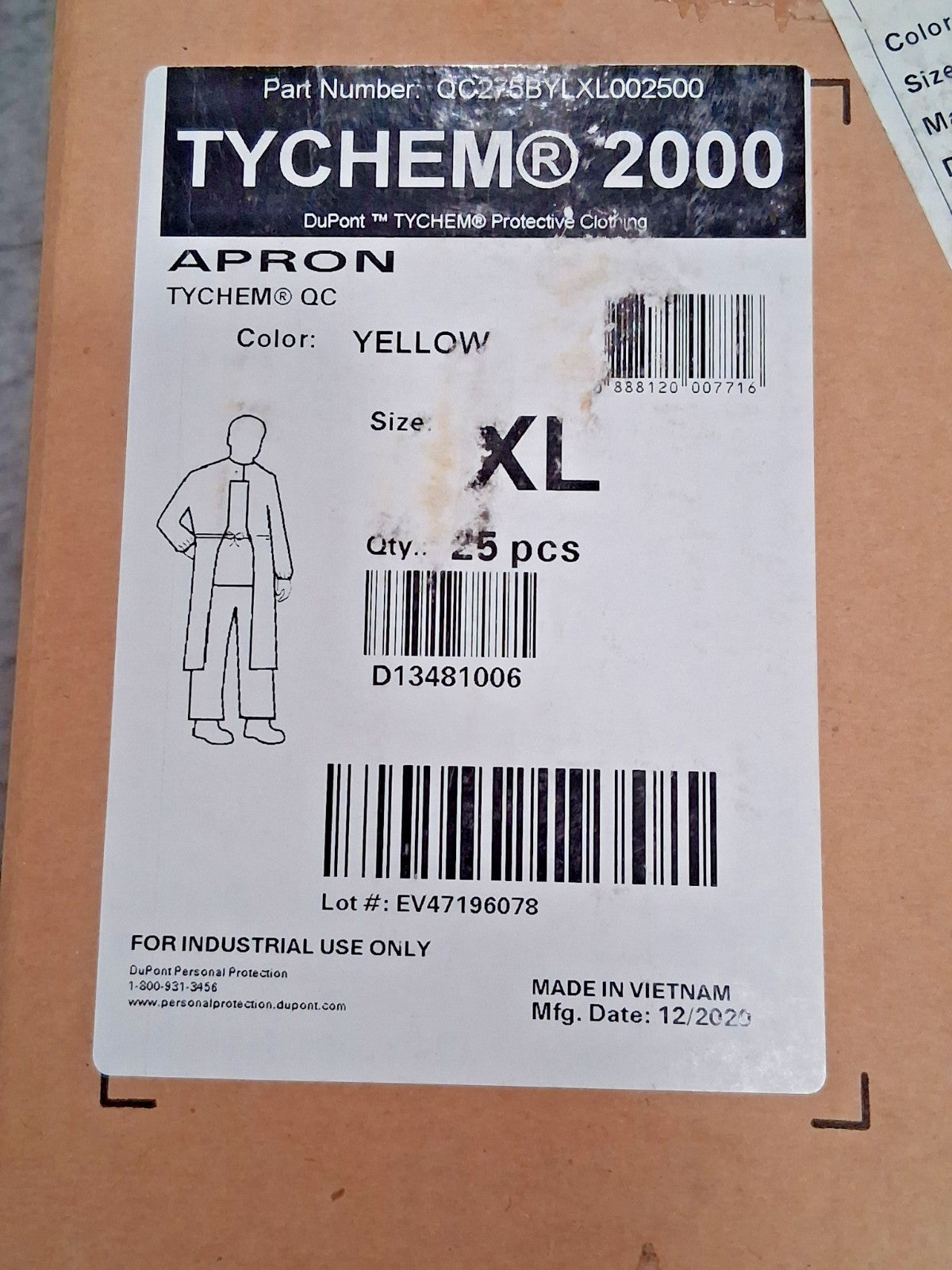 Dupont Disposable & Chemical-Resistant Apron QTY25 Size XL QC275BYLXL002500