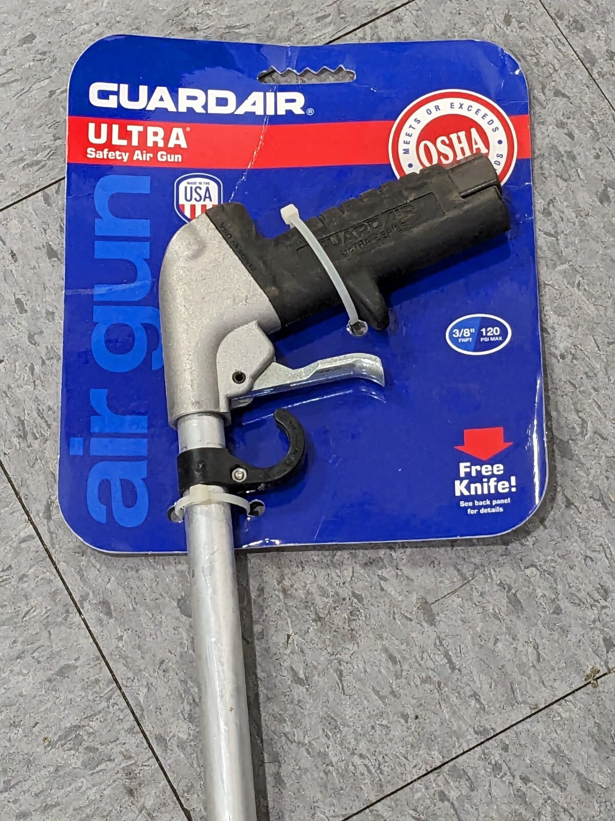 GUARDAIR 48" Air Blow Gun: High Power Venturi Nozzle, Pistol Grip U75LJ048AA2