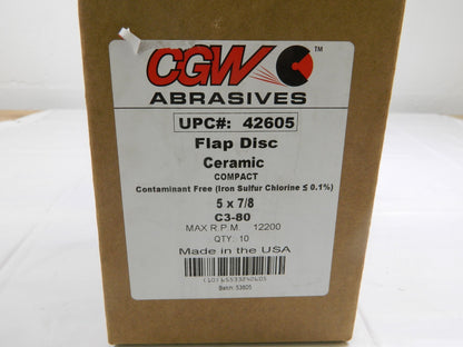 CGW Abrasives Flap Disc: 7/8 Hole, 80 Grit, Ceramic Qty 10 42605
