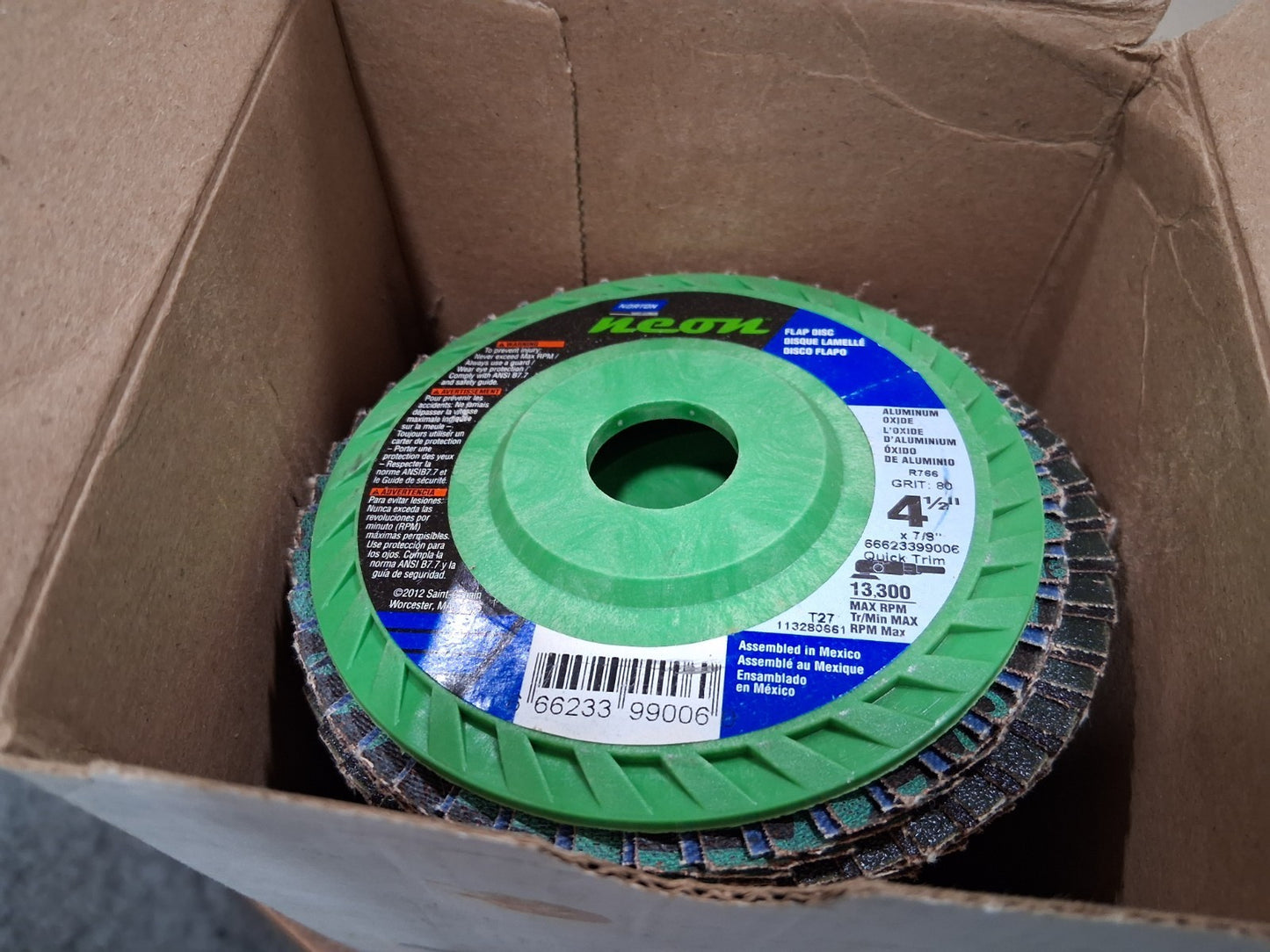 Norton Zirconia Alumina Flap Discs 4-1/2" Dia 7/8" Hole 80 Grit 66623399006