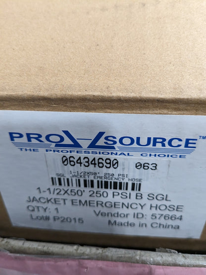 PRO-SOURCE Single Jacket Fire Hose: 1-1/2" ID, 50' Long FAS15050250ALN