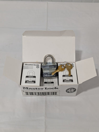 Master Lock Padlock: Laminated Steel, Keyed Different, 1-9/16" Wide Box of