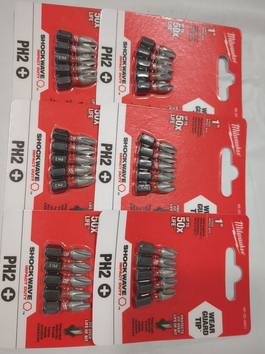 MILWAUKEETOOL 6pks of Power Screwdriver Bits #2Phillips 1/4" HexDrive 48-32-4601