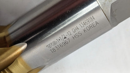 YG1 Straight Flute Plug Standard Hand Tap HSS TiN 1-1/2- 12 GH4 6FL T8316967