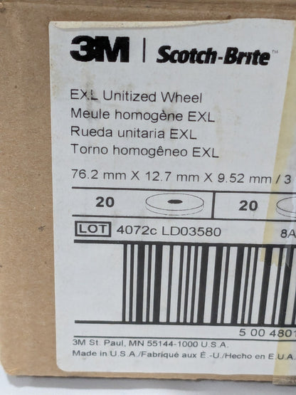 3M Deburring Wheel: 3" Dia, 1/2" Width, 3/8" Hole Box of 20 61500128394