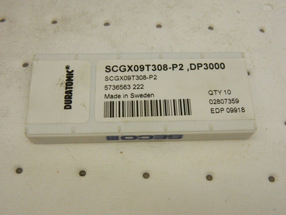 SECO Indexable Drill Inserts:qty 10 SCGX09P2 DP3000, Carbide 02807359