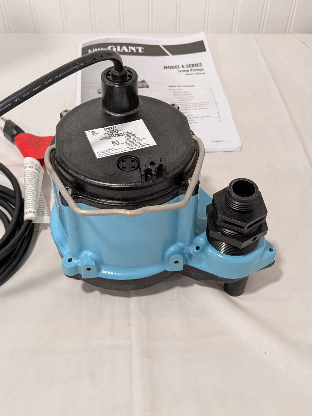 Little Giant Submersible Pump: 9 Amp Rating, 115V, Manual 506271