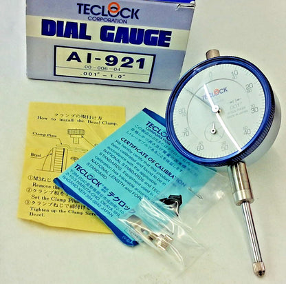 Teclock Dial Drop Indicator 1" Max 0-100 DR 0.001400" Accuracy w/ Cert. AI-921