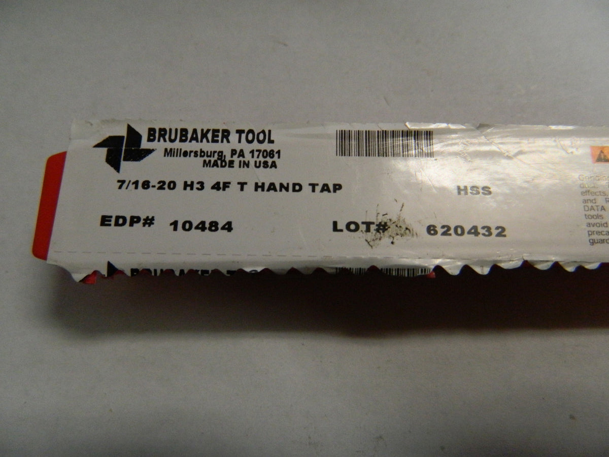 Brubaker Tool Series 7/16-20 H3 HSS 4FL Hand Tap Qty 2 10484 106