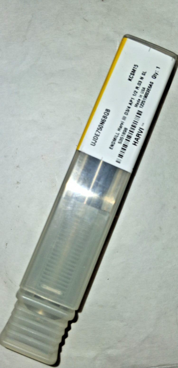 Kennametal Corner Radius End Mill 3/4" Dia 1-1/2" LOC Solid Carbide 6FL 5351898