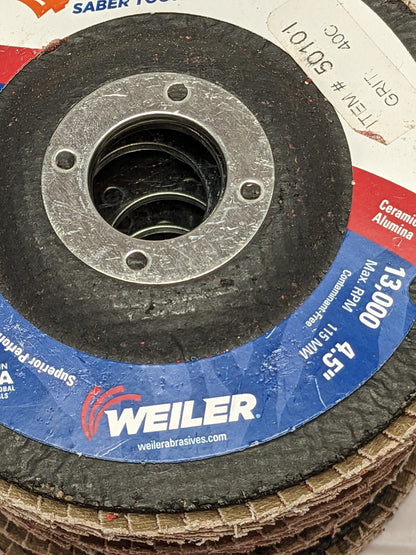 WEILER Flap Disc: 7/8" Hole, 40 Grit, Ceramic, Type 29 Qty 6 50101