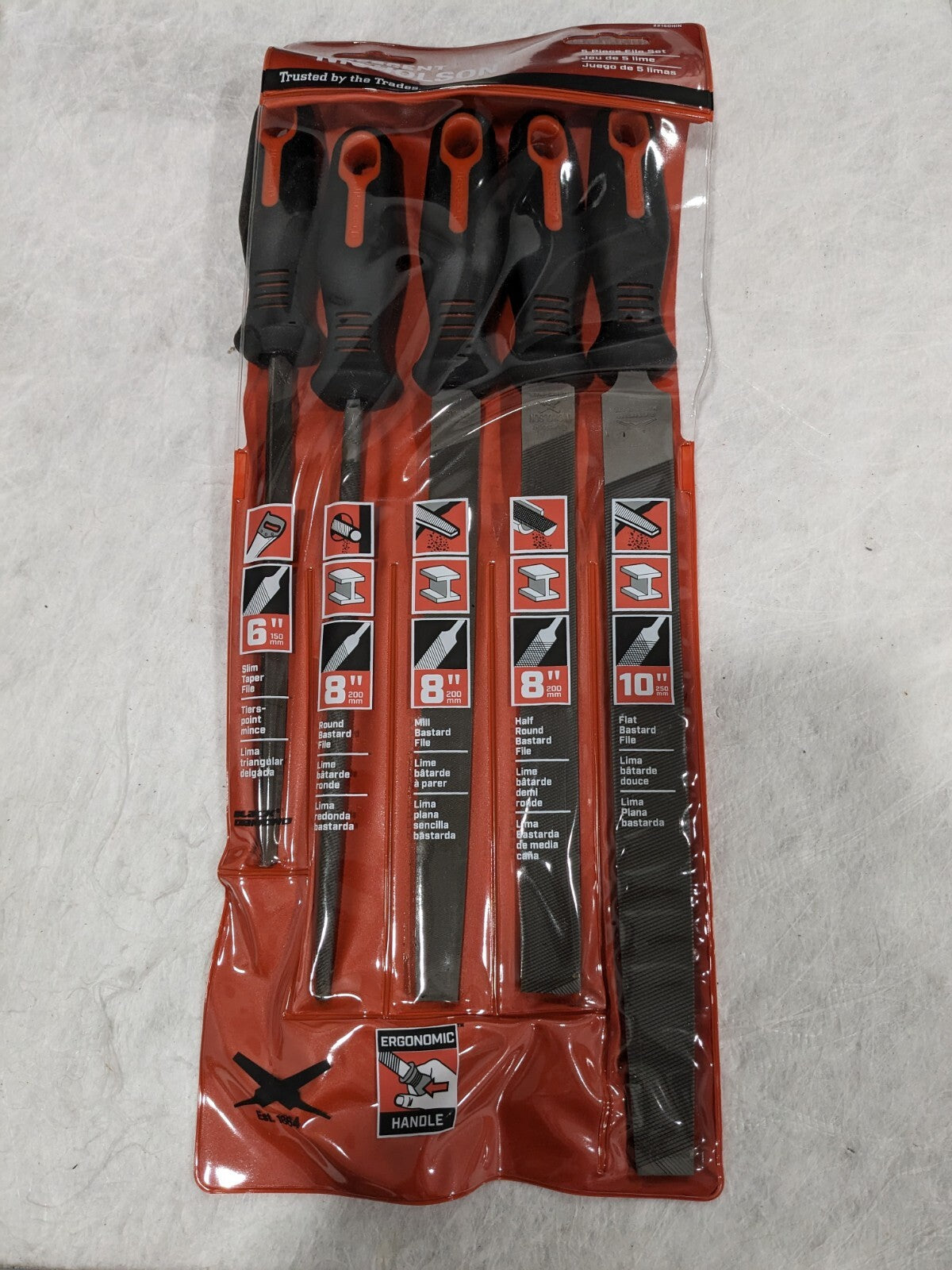Nicholson 5Pc File Set With Ergonomic Handles 6", 8" &amp; 10" 22