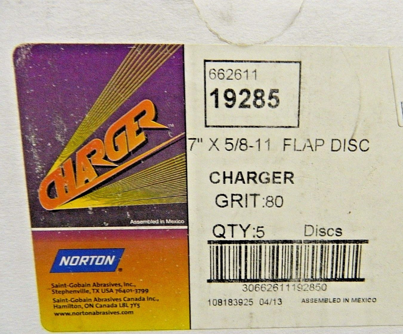 Norton Charger Conical Flap Discs 7" x 5/8"-11 80 Grit Qty. 5 66261119