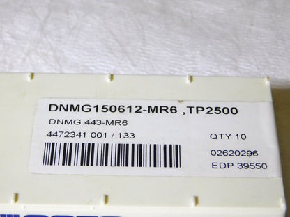 Seco Carbide Turning Inserts DNMG150612-MR6 Grade-TP2500 39550 Box of 10