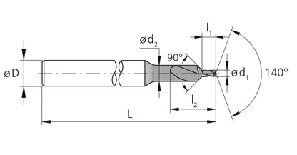 Mikron CrazyDrill Carbide Pilot Drill 2.45mm 2xD 90º 2FL Qty 3 2.PD.02450.090