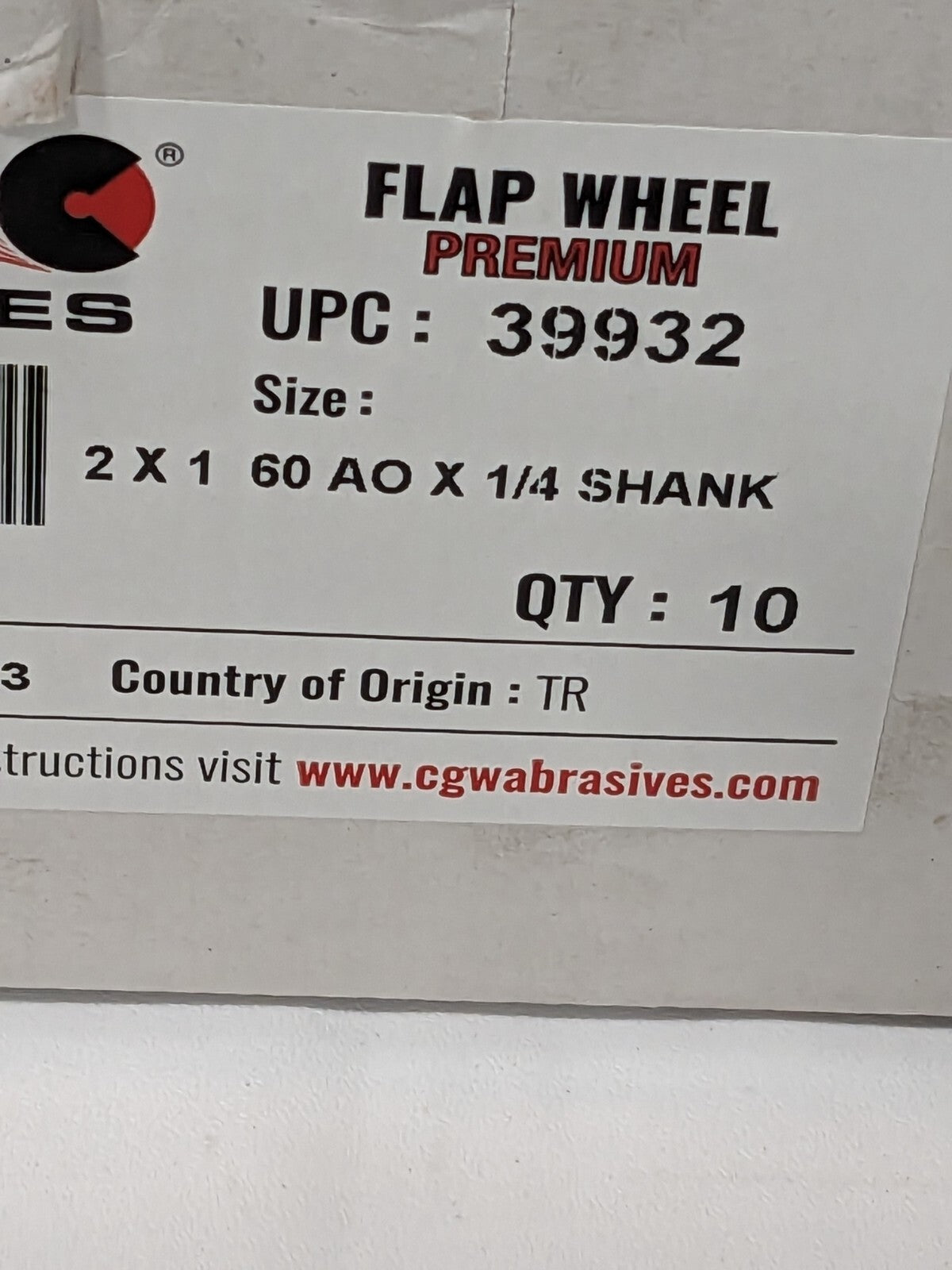 CGW Mounted Flap Wheel: 2" Dia, 1" Face Width, 60 Grit Qty 8 39932