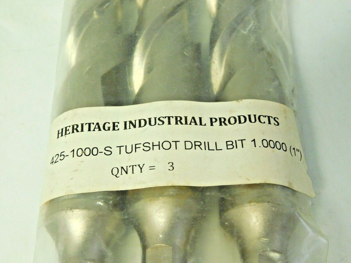 Heritage Tufshot Carbide Drill Bits 1" x 3" LOF x 6" OAL Qty 3 425-1000-S