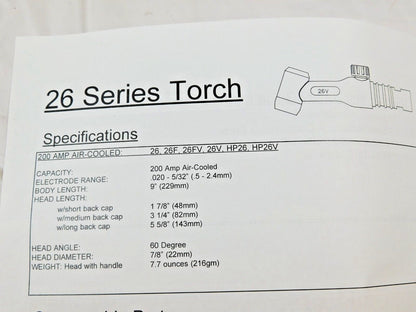 THERMACUT Torch  Assembly 26 Series 200A 25 Ft Long 26F-25-R