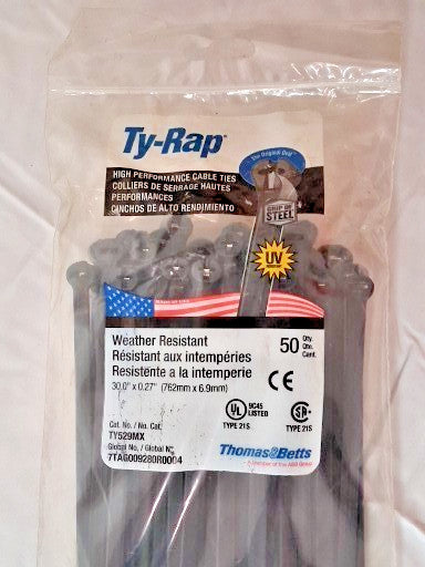 Thomas & Betts Nylon Standard Cable Ties 30" 0.27" Dia QTY 50 TY529MX