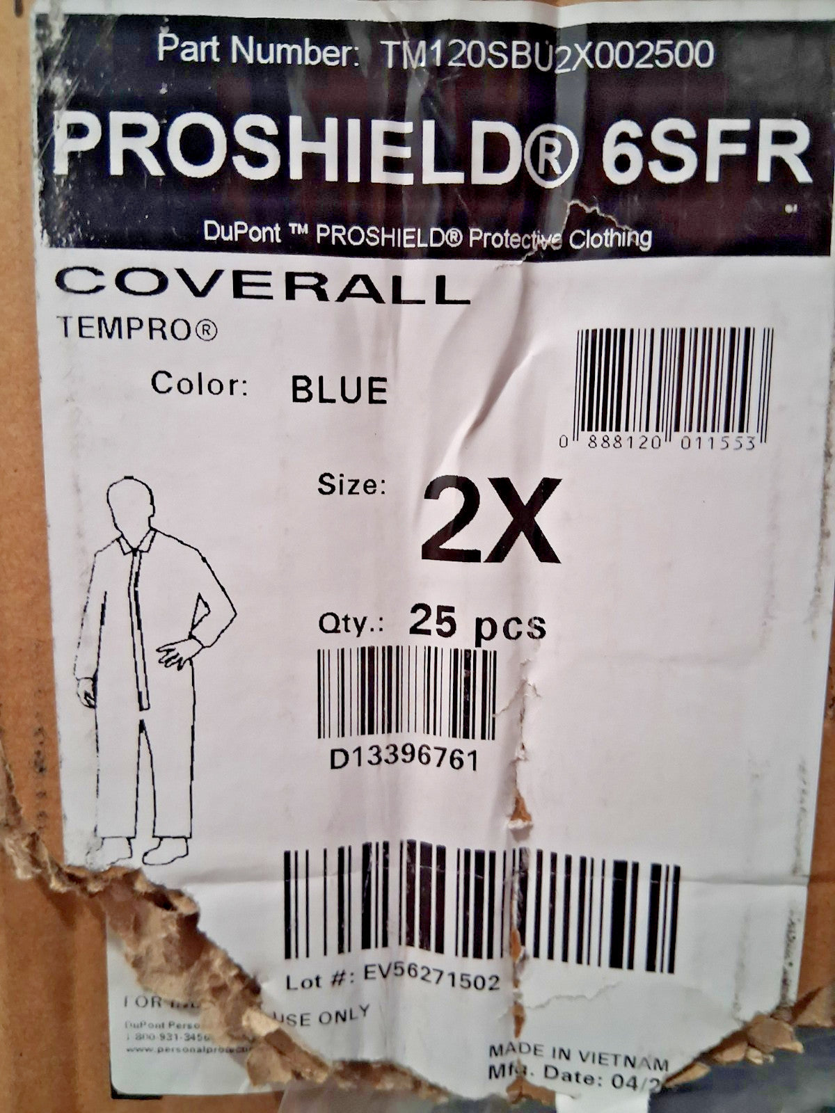 Dupont Retardant Protection Disposable Coveralls QTY25 Size 2XL TM120SBU2X002500