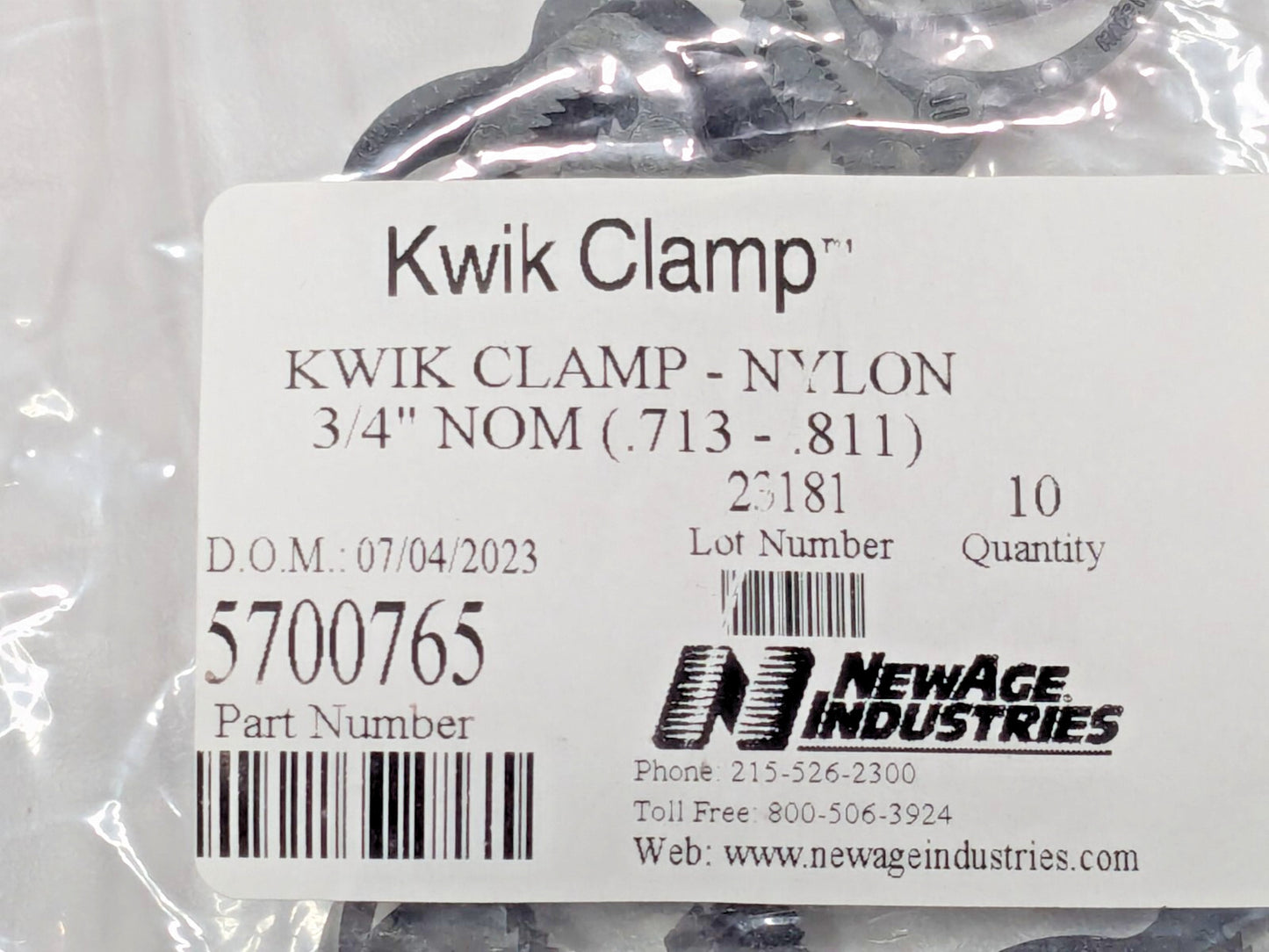 PACK OF 10 NewAge Kwik Clamp Nylon Double Bond Hose Clamps 3/4"NOM 5700765