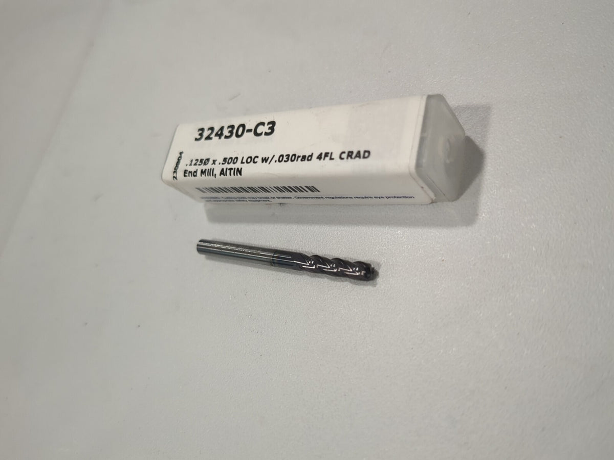HARVEY TOOL Corner Radius End Mill: 1/8" Dia 4 Flute, Solid Carbide 32430-C3