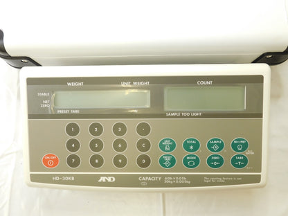 A&D Counting Scale 60lb x 0.01lb w/Dual Display & 10-Digit Keypad HD-30KB