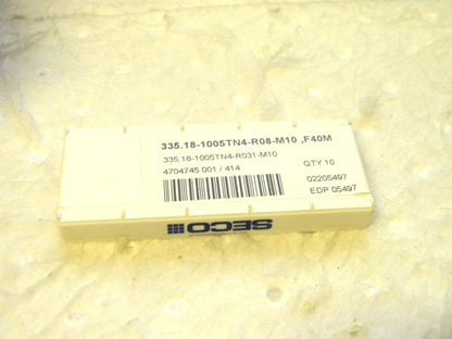 Seco Carbide Milling Inserts 335.181005 M10 Grade F40M Grade F40M #05497