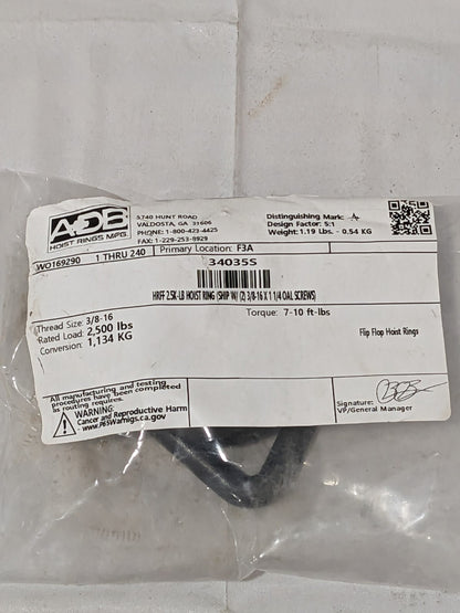 ADB HOIST RINGS Flip-Flop Hoist Ring: Screw-On, 2500 lb Capacity, 180° 34035S
