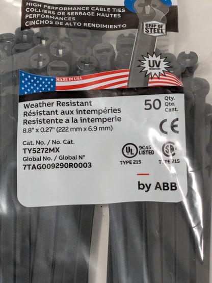 Thomas & Betts Ty-Rap 8.75" 120lb UV Black 50/bag TY5272MX