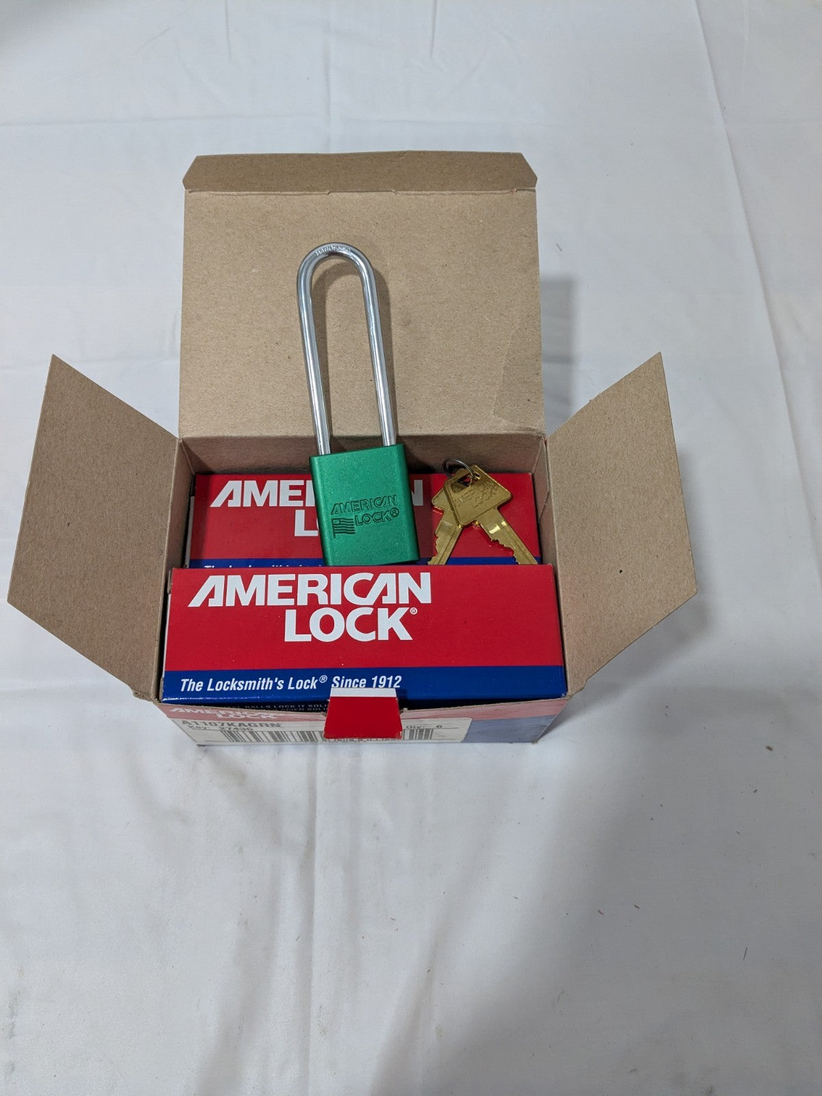 (6)American Lock Lockout Padlock Keyed Alike, Aluminum, 3 High A1107KAGRN-27436