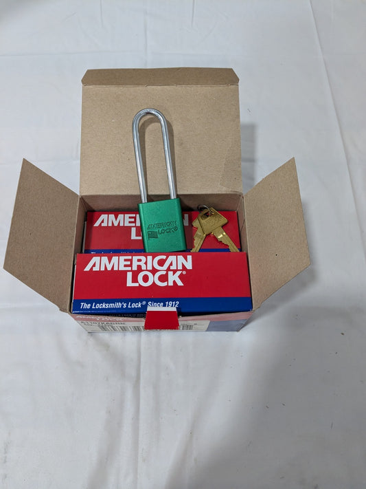 (6)American Lock Lockout Padlock Keyed Alike, Aluminum, 3 High A1107KAGRN-27436