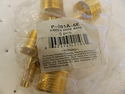 CERROBRASS Barbed Hose Fitting 5pk 3/4 x 3/8 ID Hose, Male Connector P-201A-6E