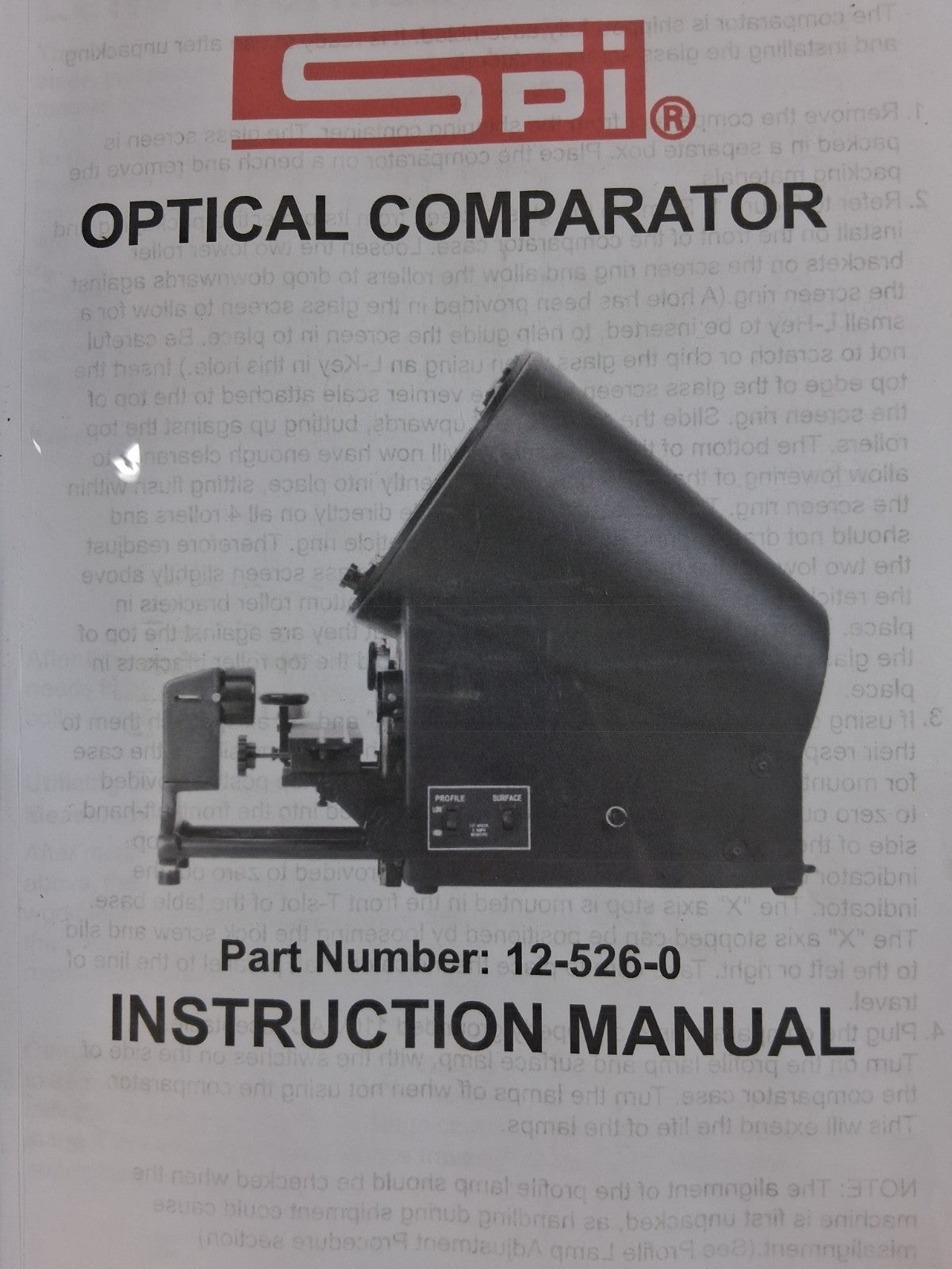 SPI Optical Comparator 12" Screen Dia Horizontal Orientation 12-526-0