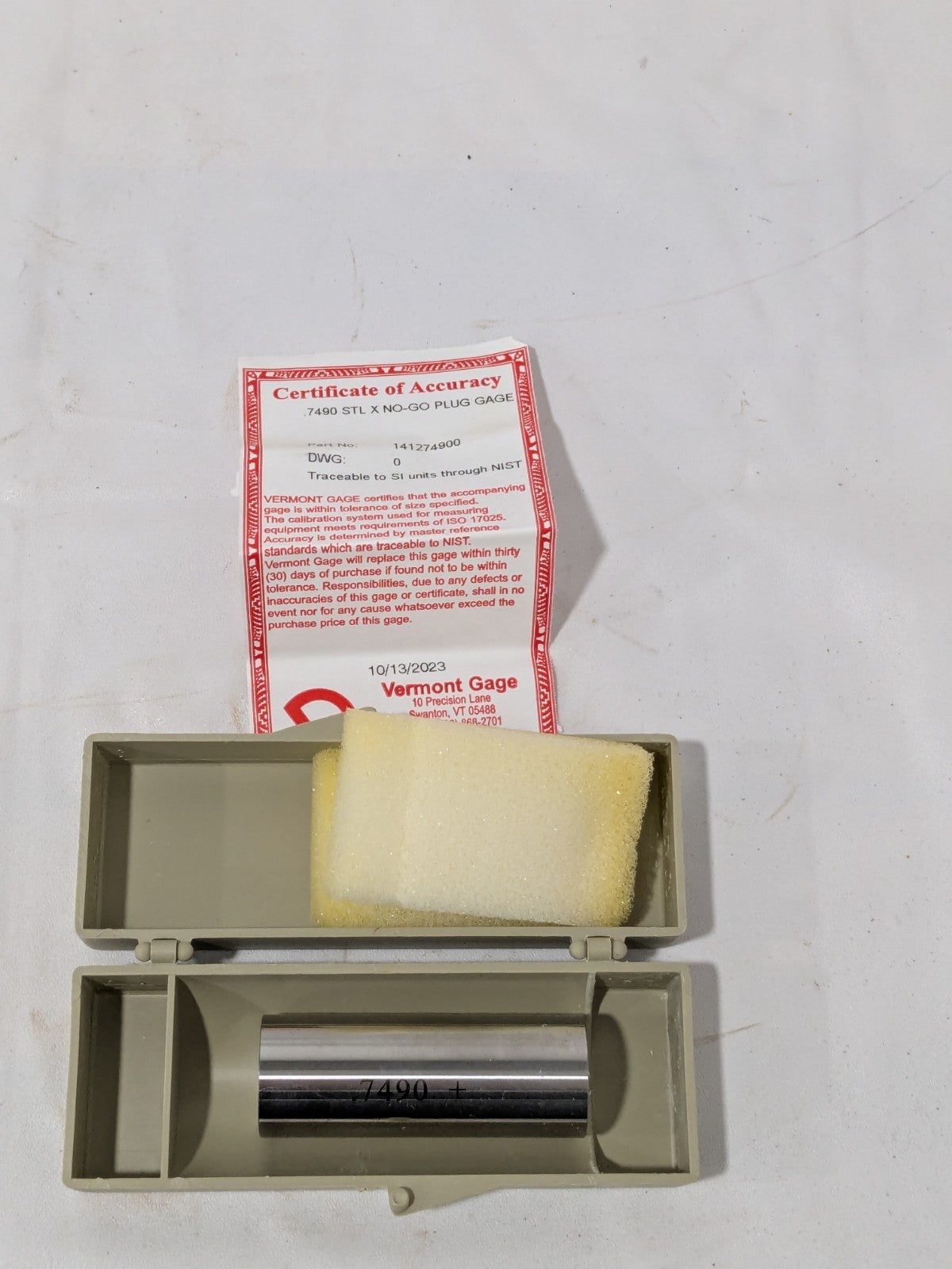 VERMONT GAGE Class X Minus Pin Gage: 0.7490" Dia, 2" Long 141274900