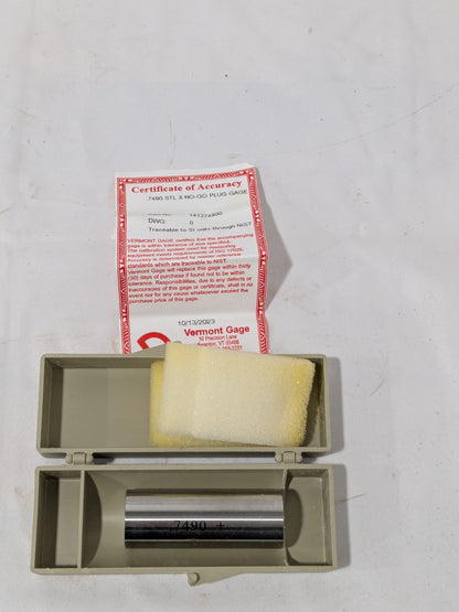 VERMONT GAGE Class X Minus Pin Gage: 0.7490" Dia, 2" Long 141274900