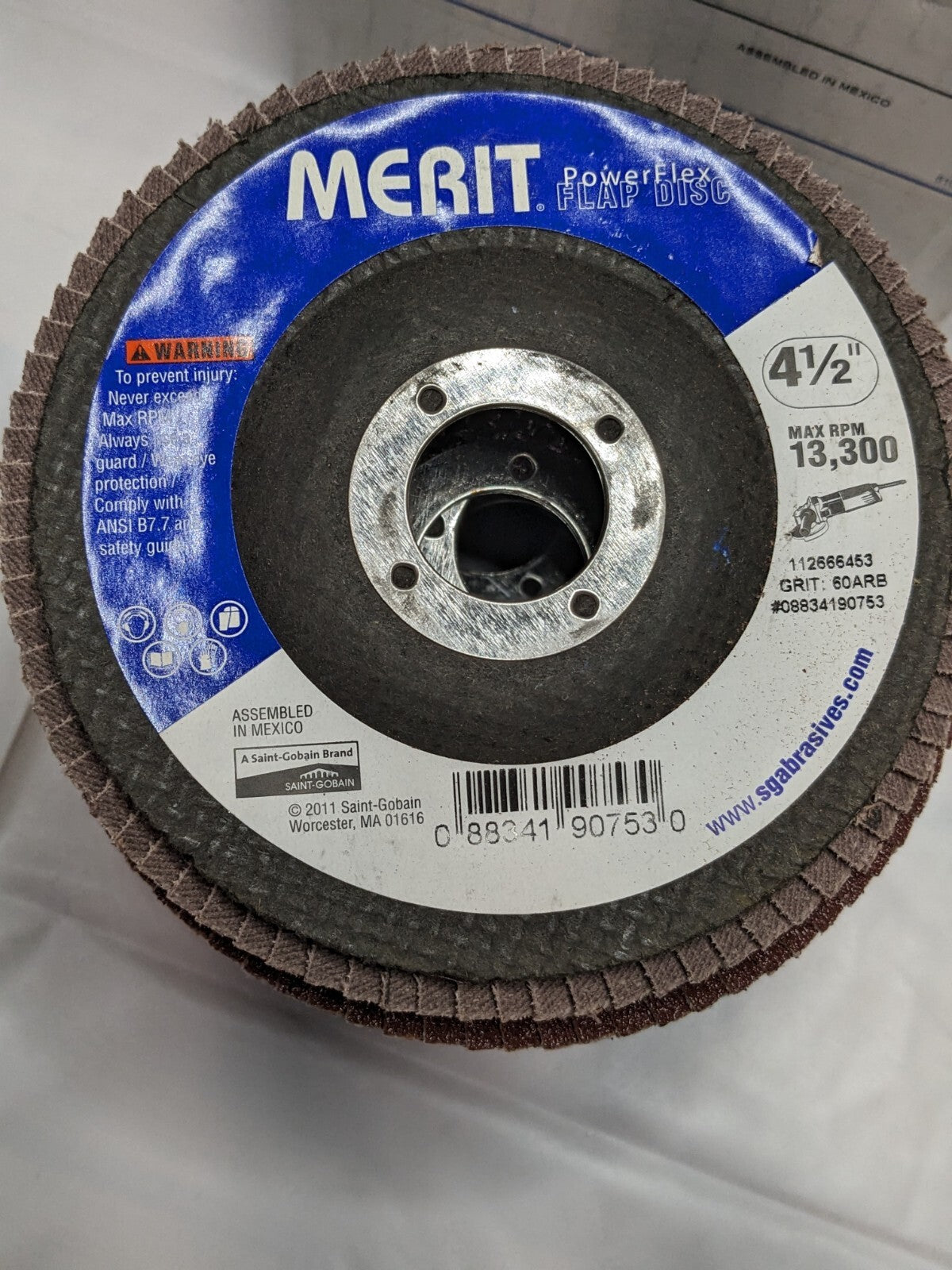 Merit Flap Disc: 4-1/2" Diam, 7/8" Hole, 60 Grit, AO, Type 27 Qty 7 08834190753