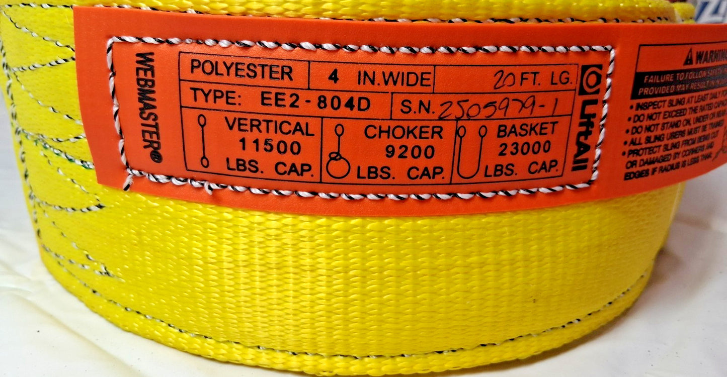 Lift-All Polyester Web Lifting Sling Webmaster 1600 2-Ply 4" W x 20' L