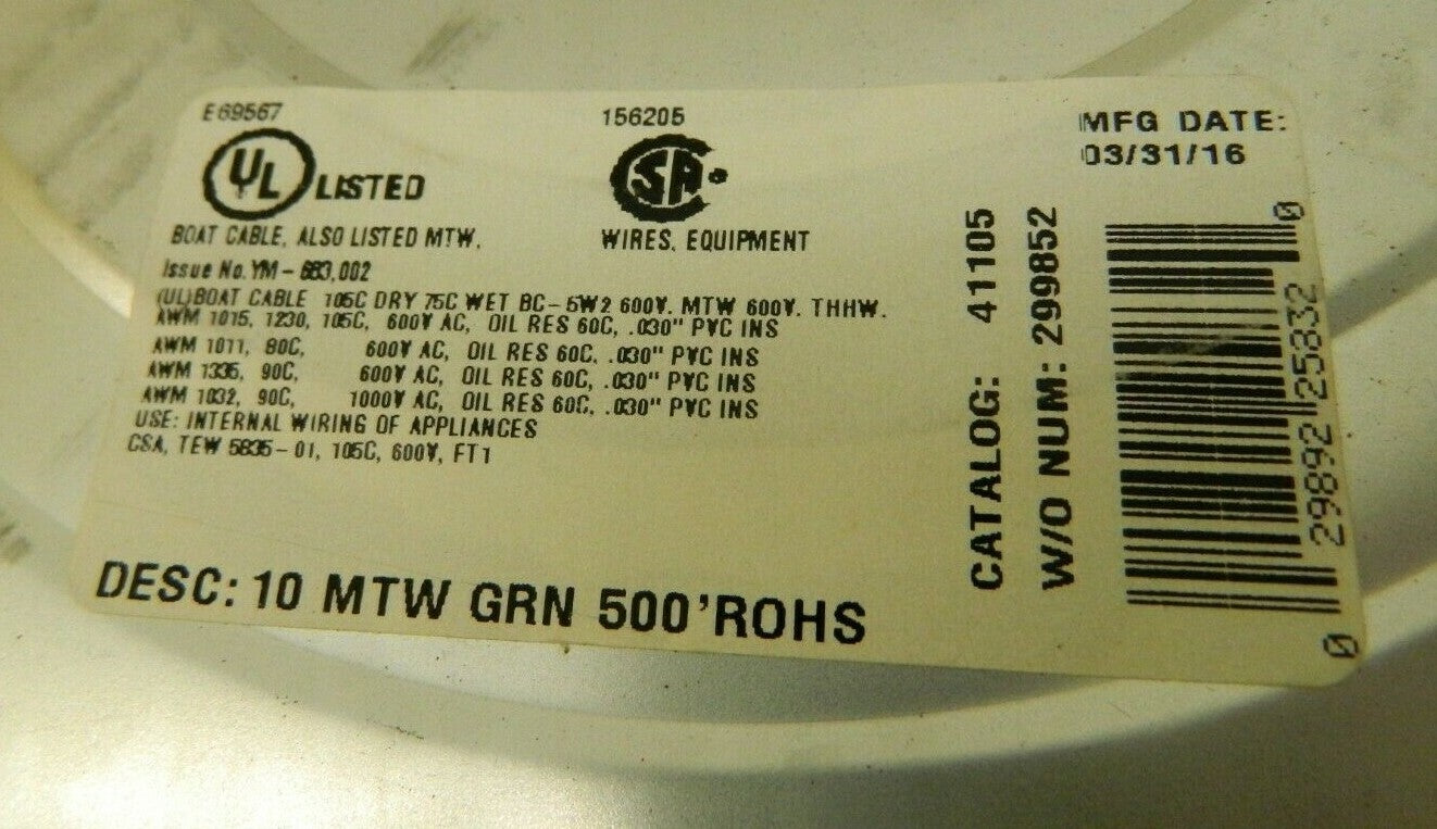 Southwire Green Machine Tool Wire 10 AWG 105 Strand 411050505