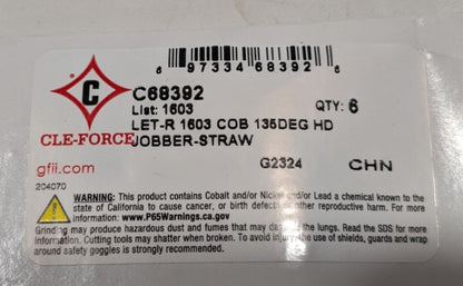 CLE-FORCE  Jobber Length Cobalt Drill Bit Letter R  135 deg  C68392  *QTY 6*