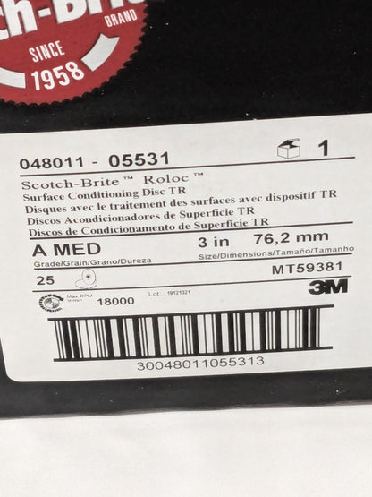 3M Quick-Change Disc: Roloc TR, 3" Dia, Aluminum Oxide Box of 25 7000000755