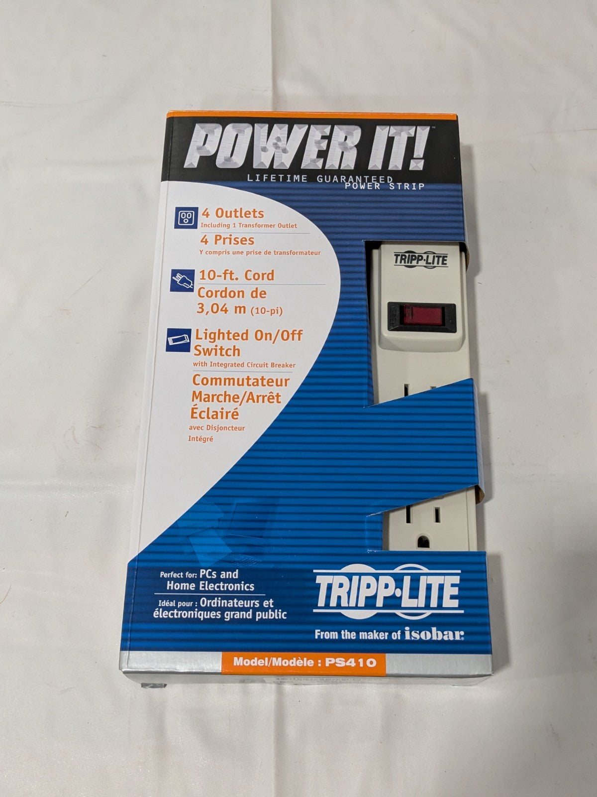Tripp-Lite 4 Outlets, 120 VAC15 Amps, 10' Cord, Power Outlet Strip PS410