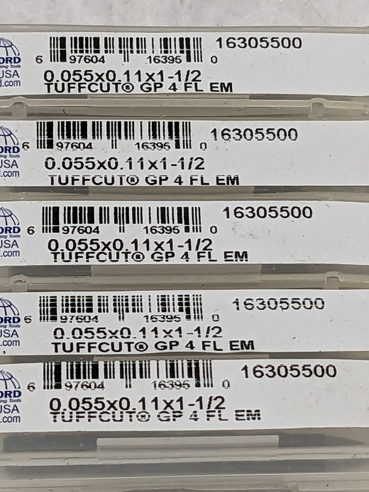 M.A. FORD Square End Mill: 0.0550" Dia, 0.11" LOC, 4 Flute Qty 5 16305