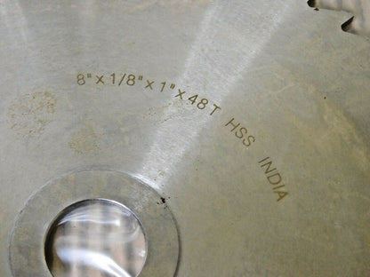 Interstate Side Chip Saw Straight Teeth HSS  8" x 1/8" x 1" 48T 03148087