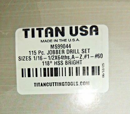 Titan USA Jobber Length Drill Bit Set 115 Pc #60 to #1 Letter A to Z MS99044