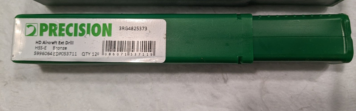 (12) Precision Twist Aircraft Extension Drill Bits #11 135 ° Cobalt 5996064