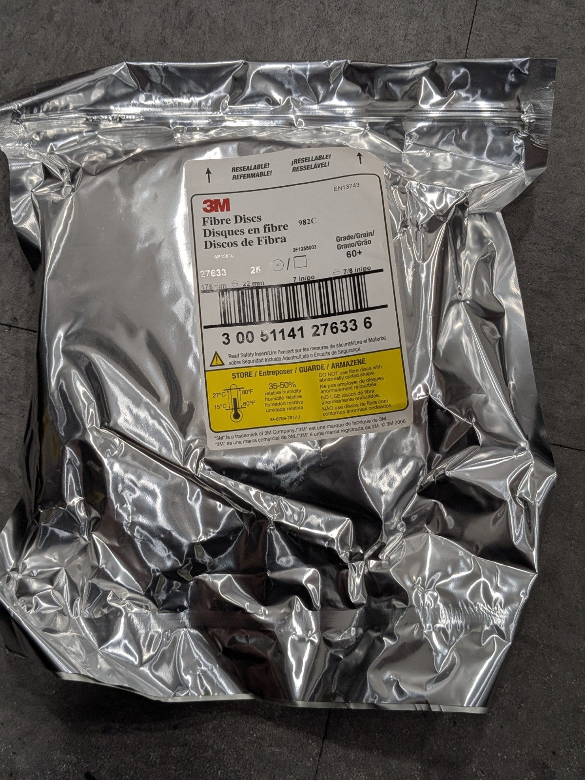 3M Fiber Disc: 7" Disc Dia, 7/8" Hole, Arbor Hole, 60G Qty 25 7000028198