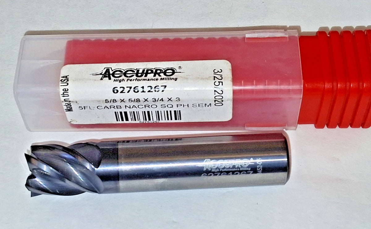 Accupro Solid Carbide Square End Mill Single End 5/8" 3/4" LOC 62761267